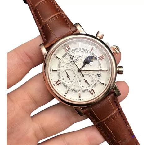 Relógio Patek Philippe Quartzo Bateria Puls Couro Marrom